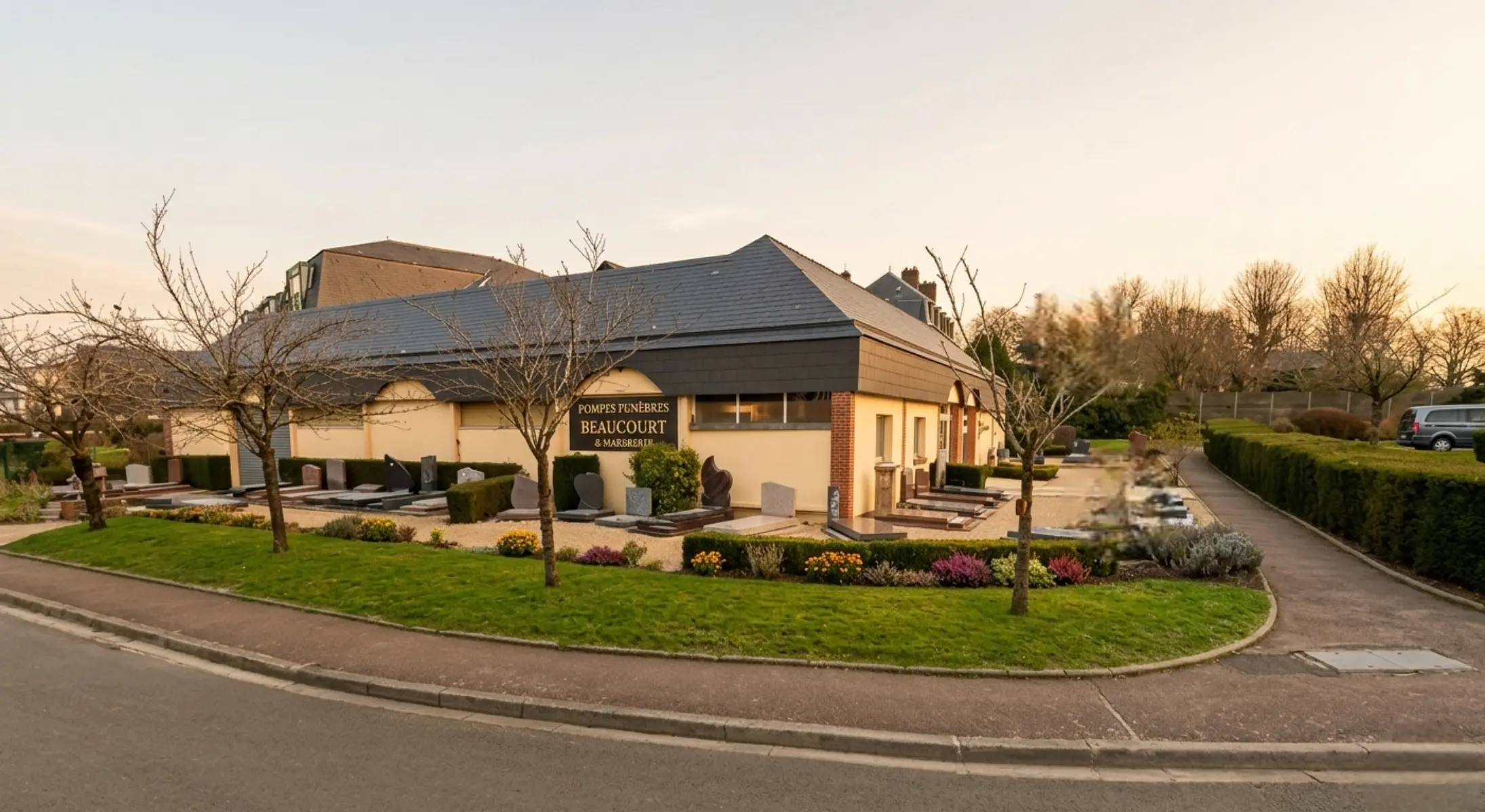 Pompes Funèbres & Marbrerie Beaucourt — façade à Bonsecours (76240)